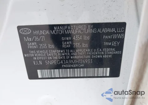 2021 Hyundai Sonata Se from USA, damaged, VIN 5NPEG4JA9MH126933